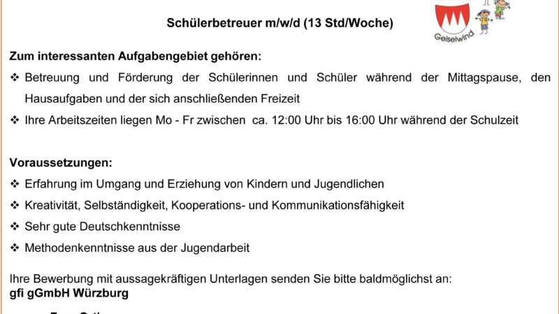 Schülerbetreuer (m/w/d) für die Drei-Franken-Schule gesucht
