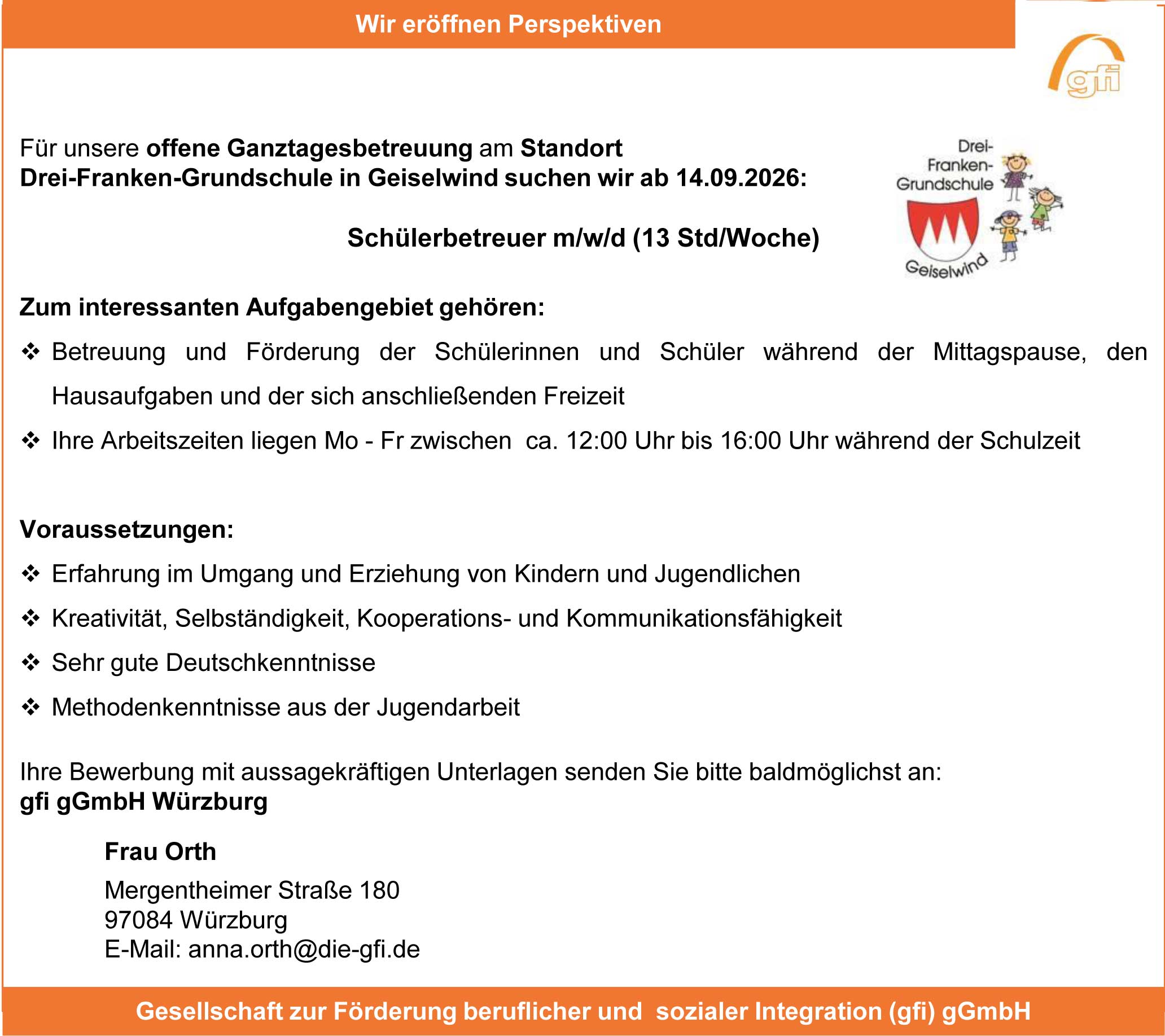 Schülerbetreuer (m/w/d) für die Drei-Franken-Schule gesucht