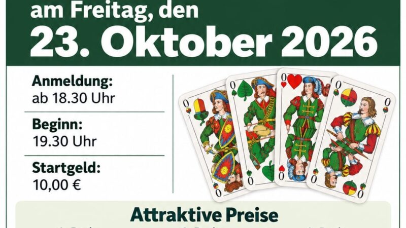 28. Schafkopfturnier am 23. Oktober 2026 in der Drei-Franken-Grundschule Geiselwind
